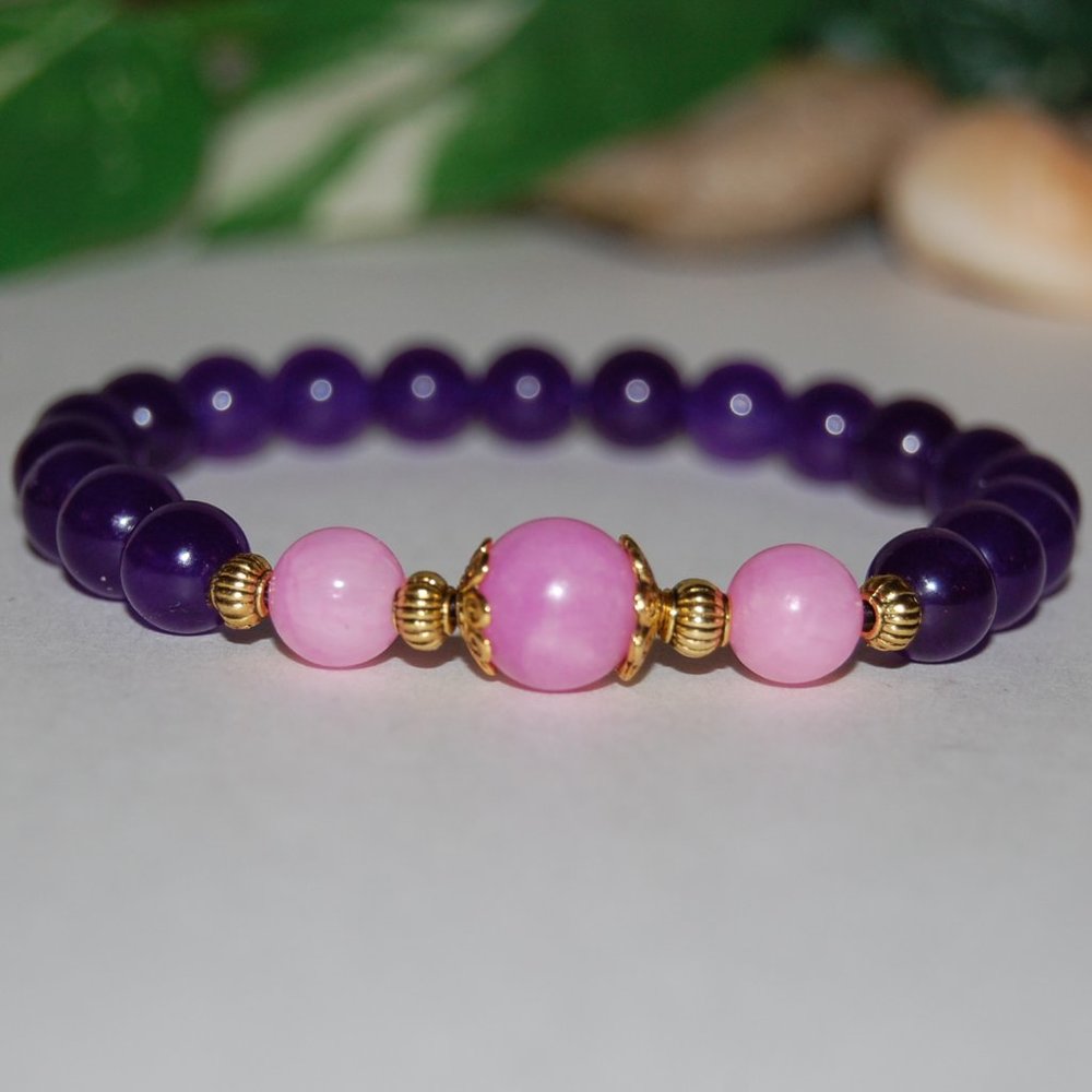 Purple Stone Bracelet,Purple and Pink Bracelet,8mm Beads,Purple Beads Bracelet